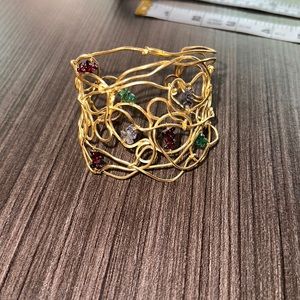 Gold tone wire with colorful stone cuff bracelet